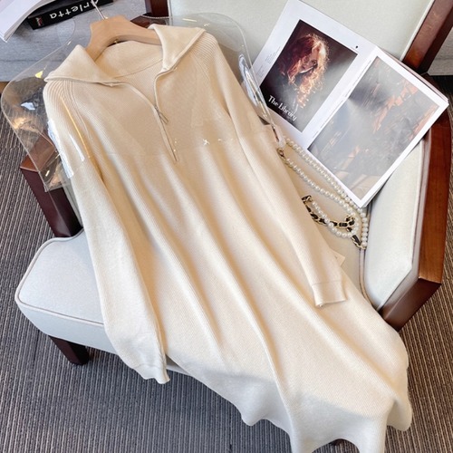 アシメヘムハーフジップニットワンピ ・73754