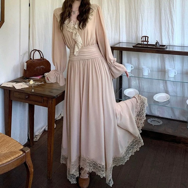 Romantic lace frill long dress　M1820