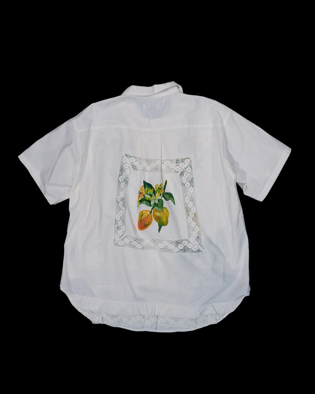 lace open collar shirt white yellow