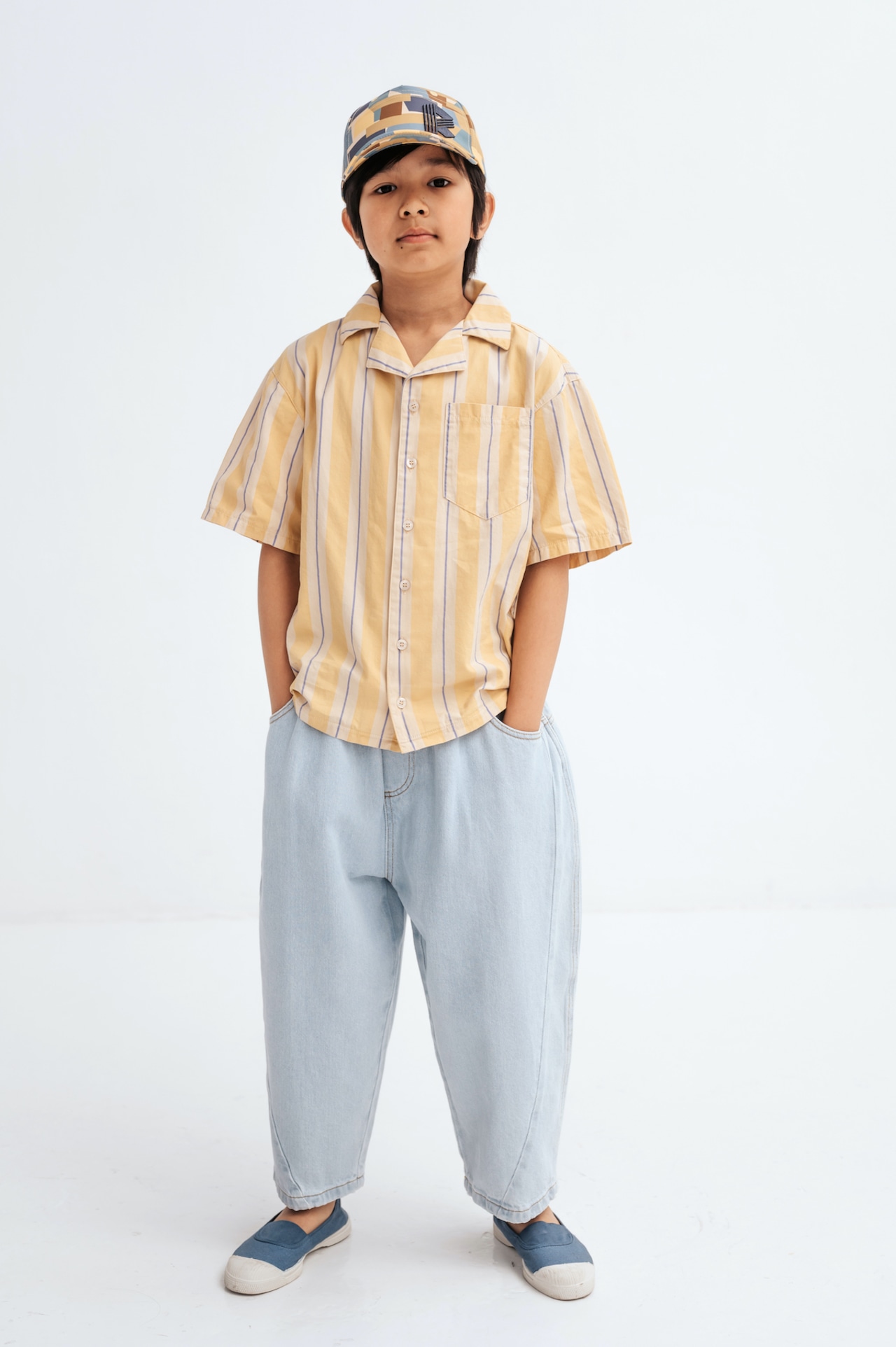 REPOSE AMS 24SS 〉boxy shirt / sand gold stripe | 世界の子供服  