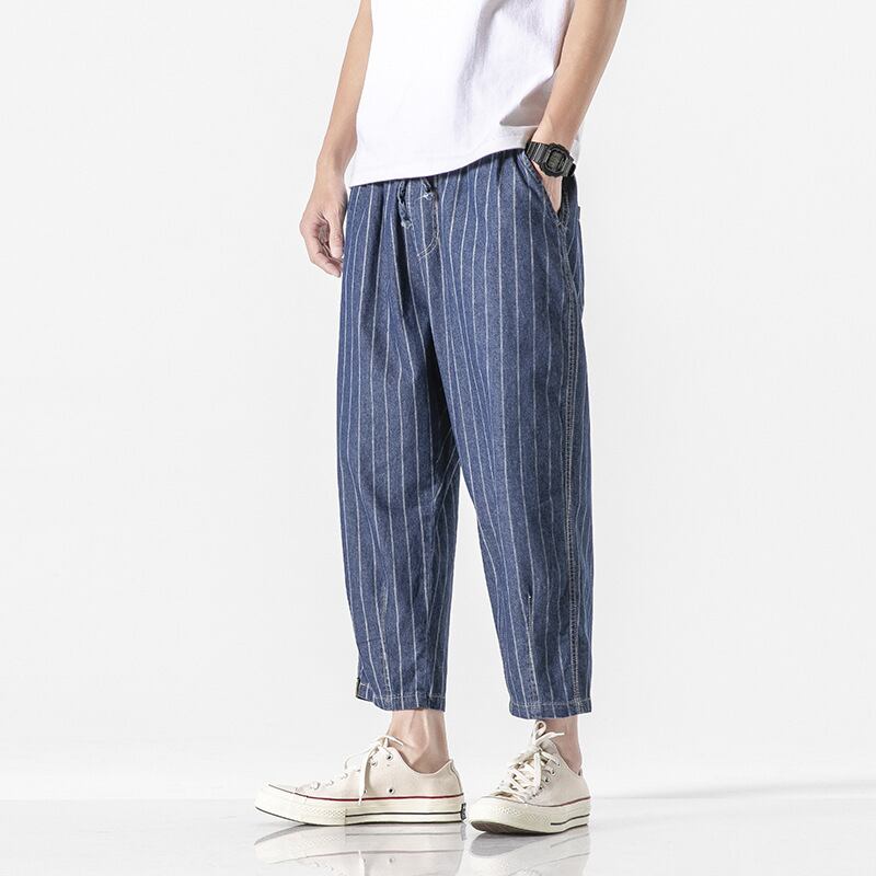 Road Vintage 20 Summer ese Style Contrast Striped Cropped Pants Men's Ins Loose All-match Pants-Alibaba サマー 夏物 ストライプ ビンテージ hip6-161148823017144