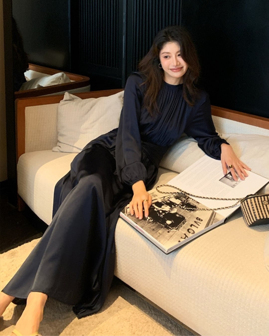 ギャザードレープロングワンピース A25029