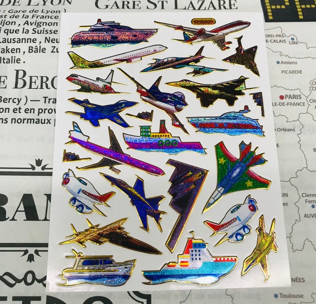 53　乗り物（飛行機・船など）　レトロキラキラシール　VSC01