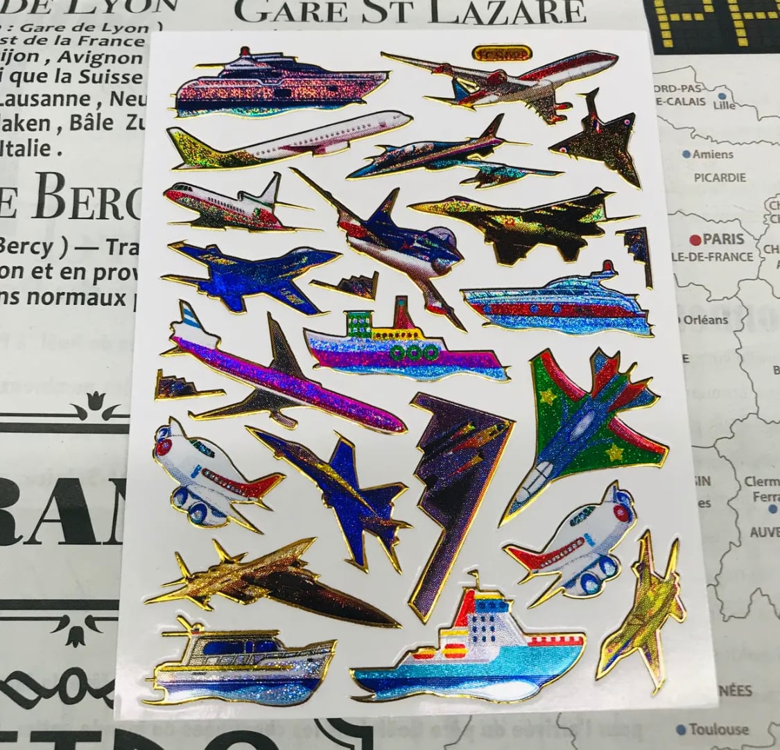 53 乗り物(飛行機・船など) レトロキラキラシール VSC01