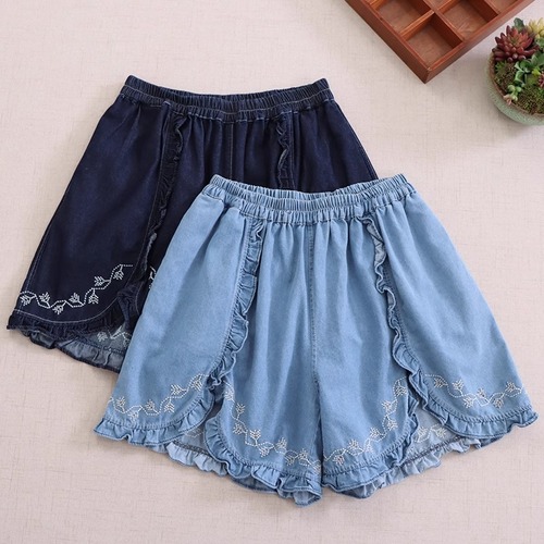 2色／ライン刺繍フリルショート丈パンツ ・7877