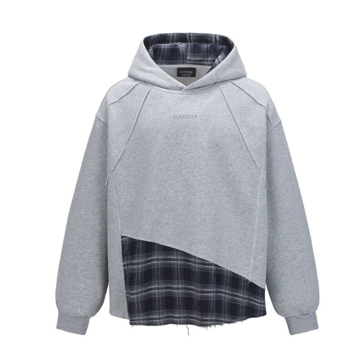 Check Switching Hip-Length Oversized Hoodie◇2color H0838