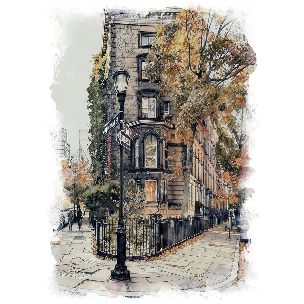 絵画 アメリカ 風景画(街並み) ニューヨーク ストイフェサント通りの