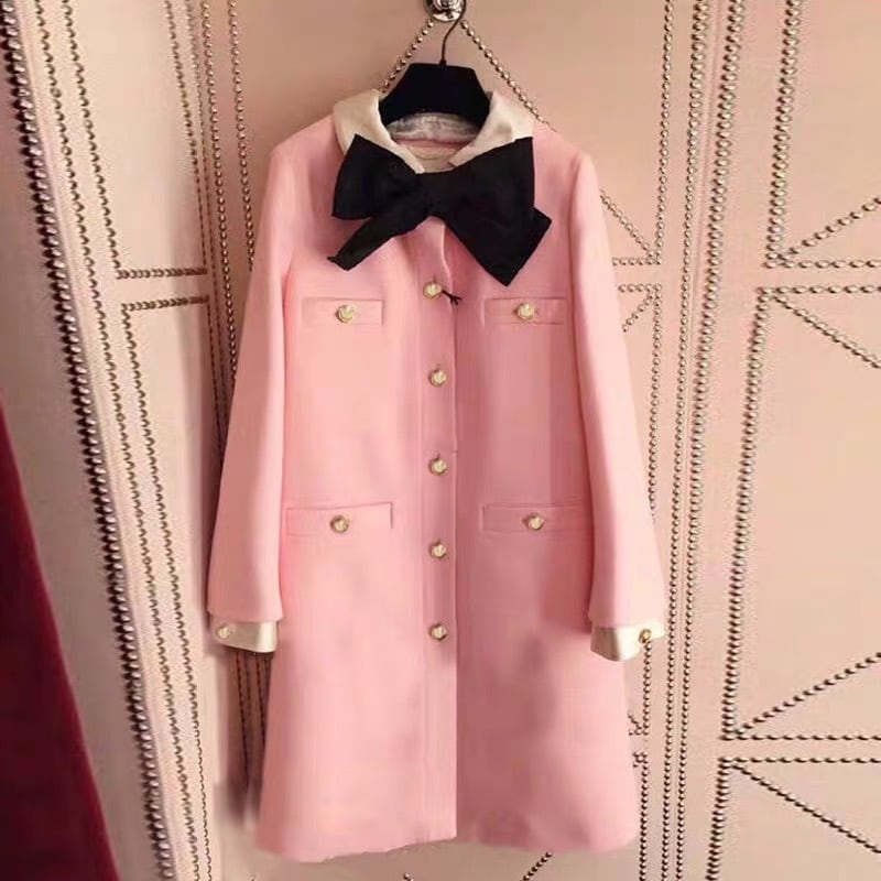 ピンク コート リボン 襟 アウター XL ジャケット トレンチ サーモン