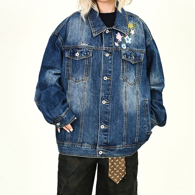 フラワーエンブロイダリーデニムジャケット 2col   R01080