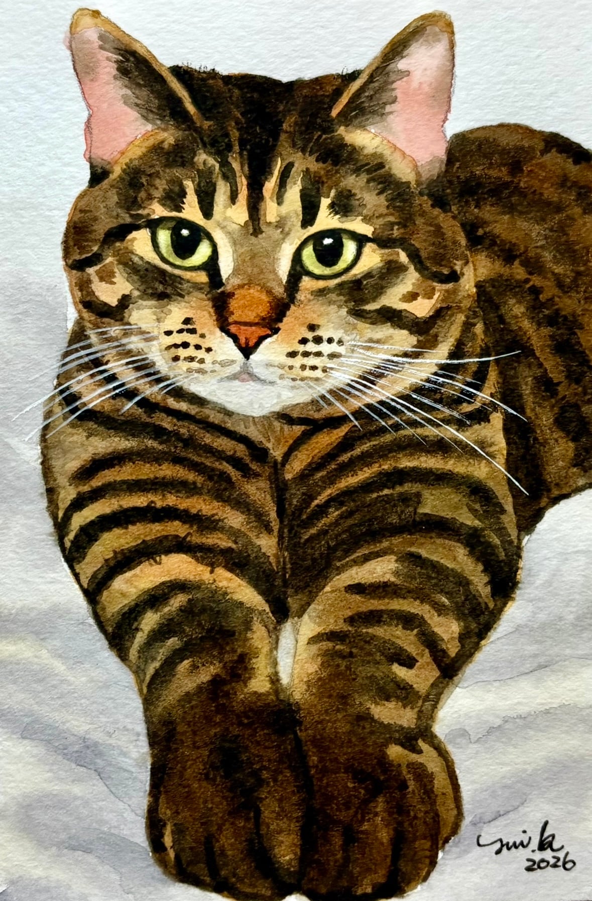 猫の絵 440 水彩画 原画 キジトラ | Forest cat