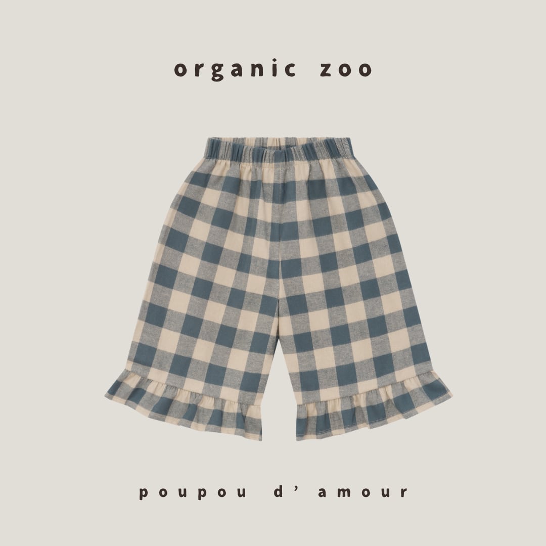 送料無料 organic zoo| Fog Blue Gingham Frill Culottes / ギンガムチェック フリルパンツ フォグブルー|海外子供服 オーガニックズー