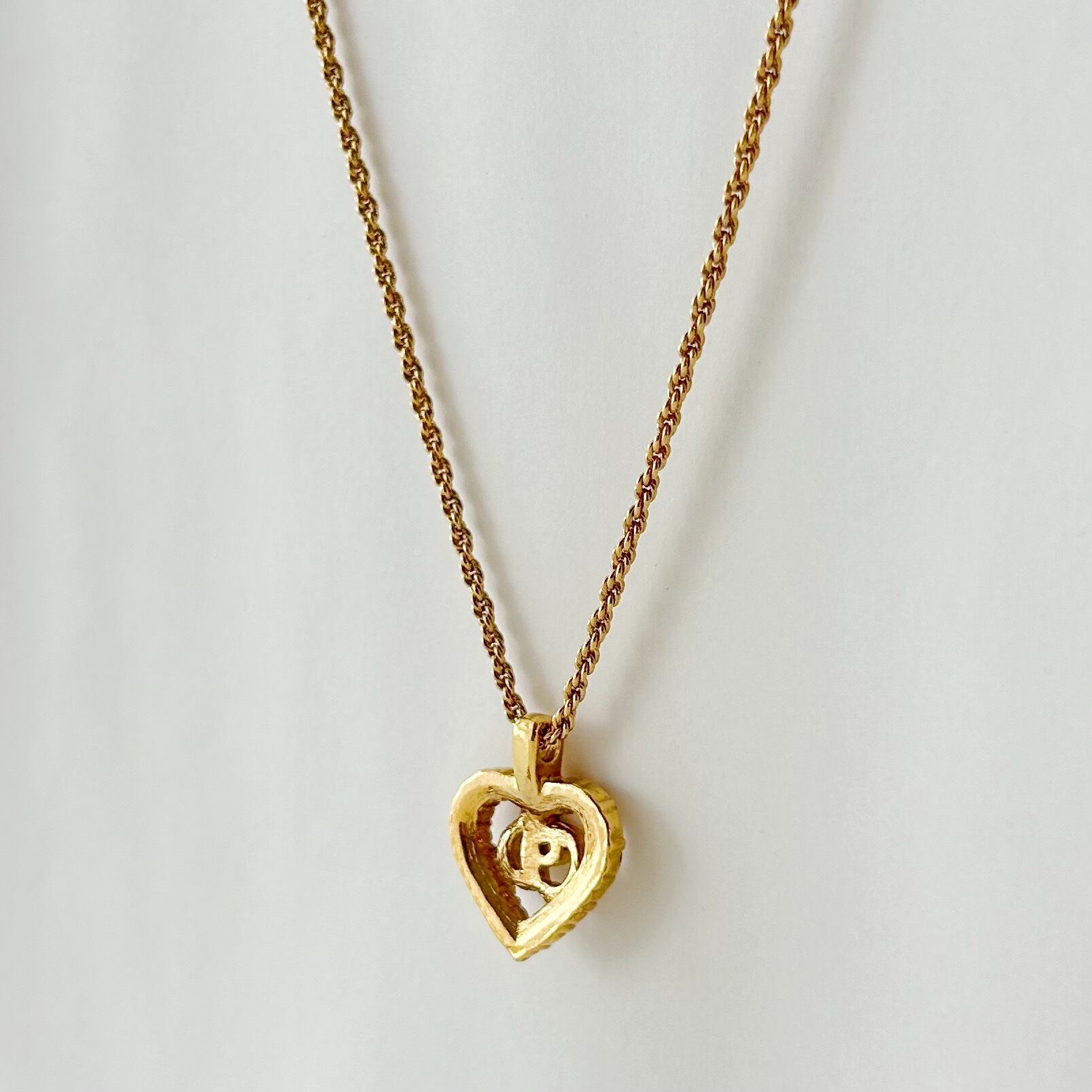 N7081】Christian Dior heart logo rhinestone necklace/クリスチャン