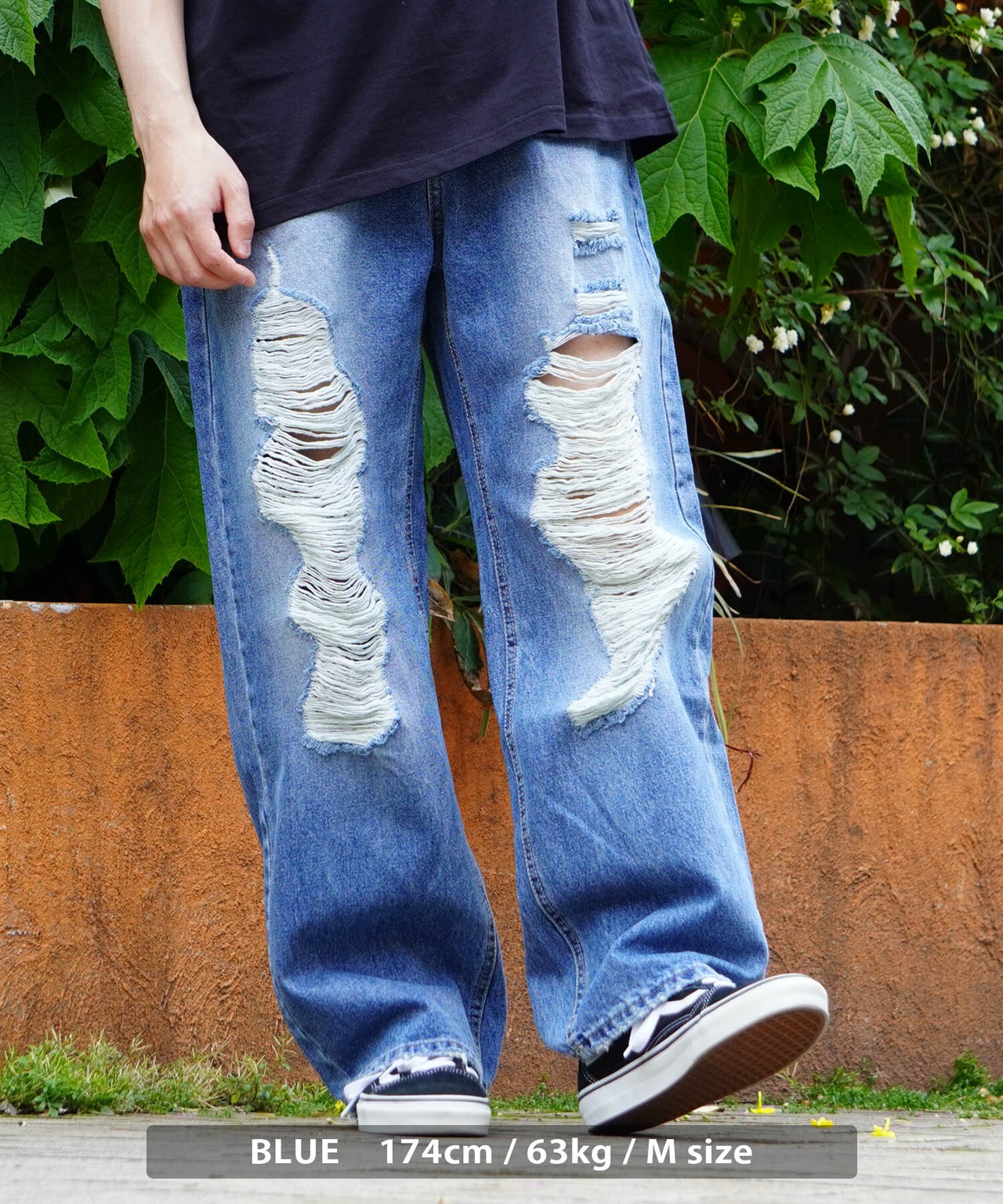 ＼SALE／◆ハードダメージ ワイドストレート デニムパンツ◆kr-23009