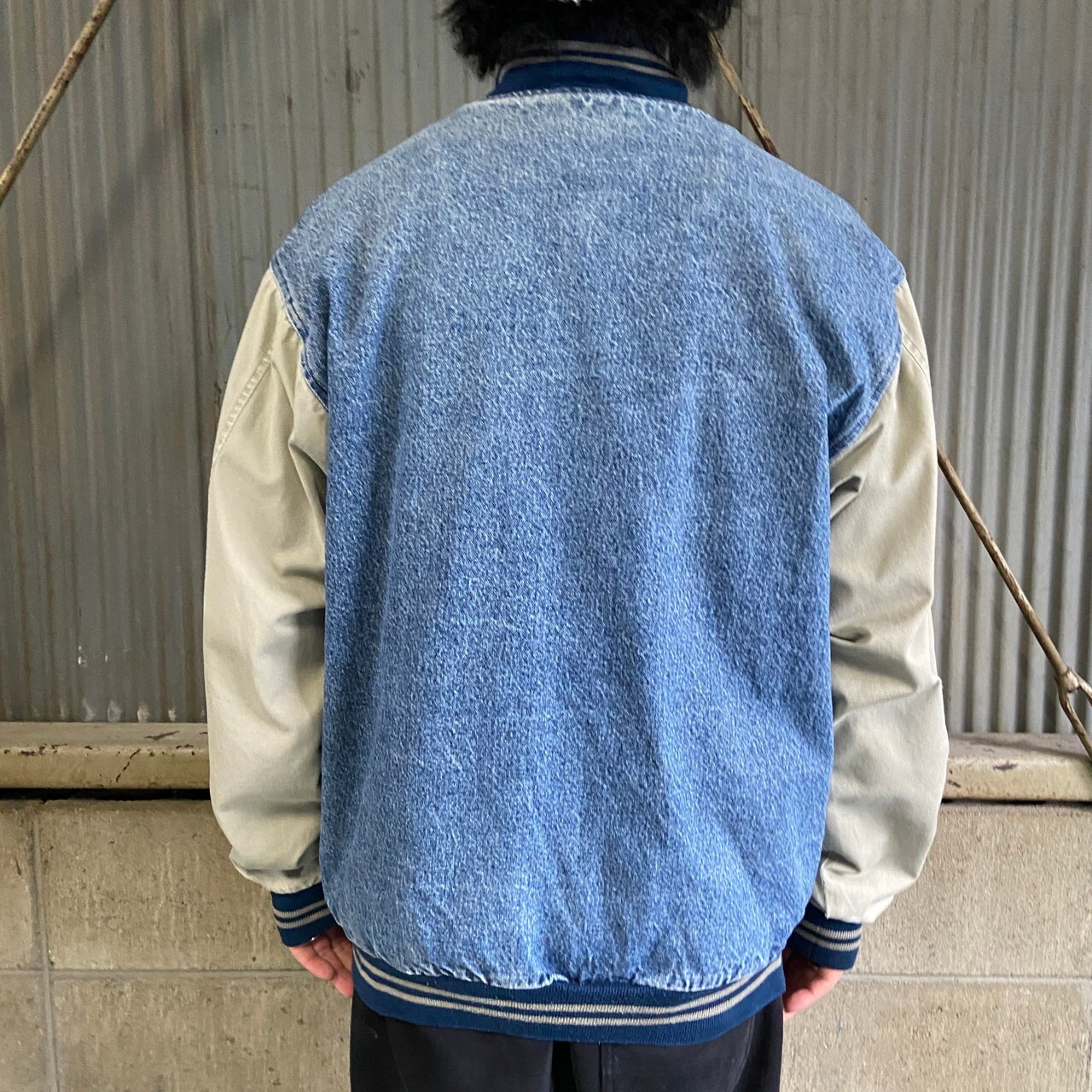 90年代 ワンポイント 企業ロゴ刺繍 デニムスタジャン デニムジャケット 