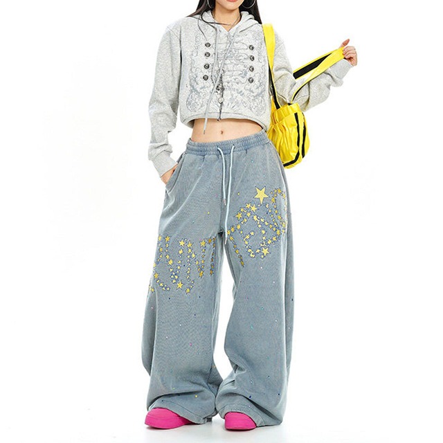スターレタリングペイントワイドスウェットパンツ 2col   R02758