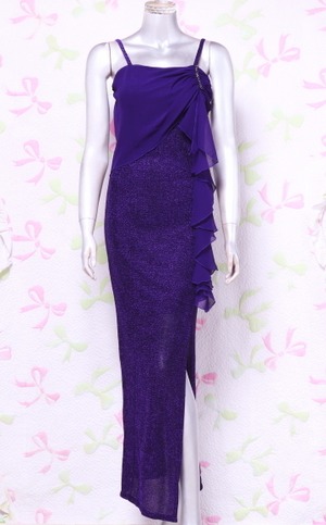 ★送料無料★９号☆フリルが魅力的な紫のスリット入ドレス(OPN3977)