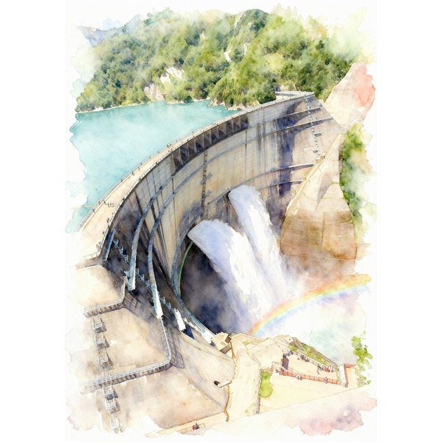 絵画 風景画 日本 富山県 黒部ダム インテリアアート額付き 水彩画風 WAT1772