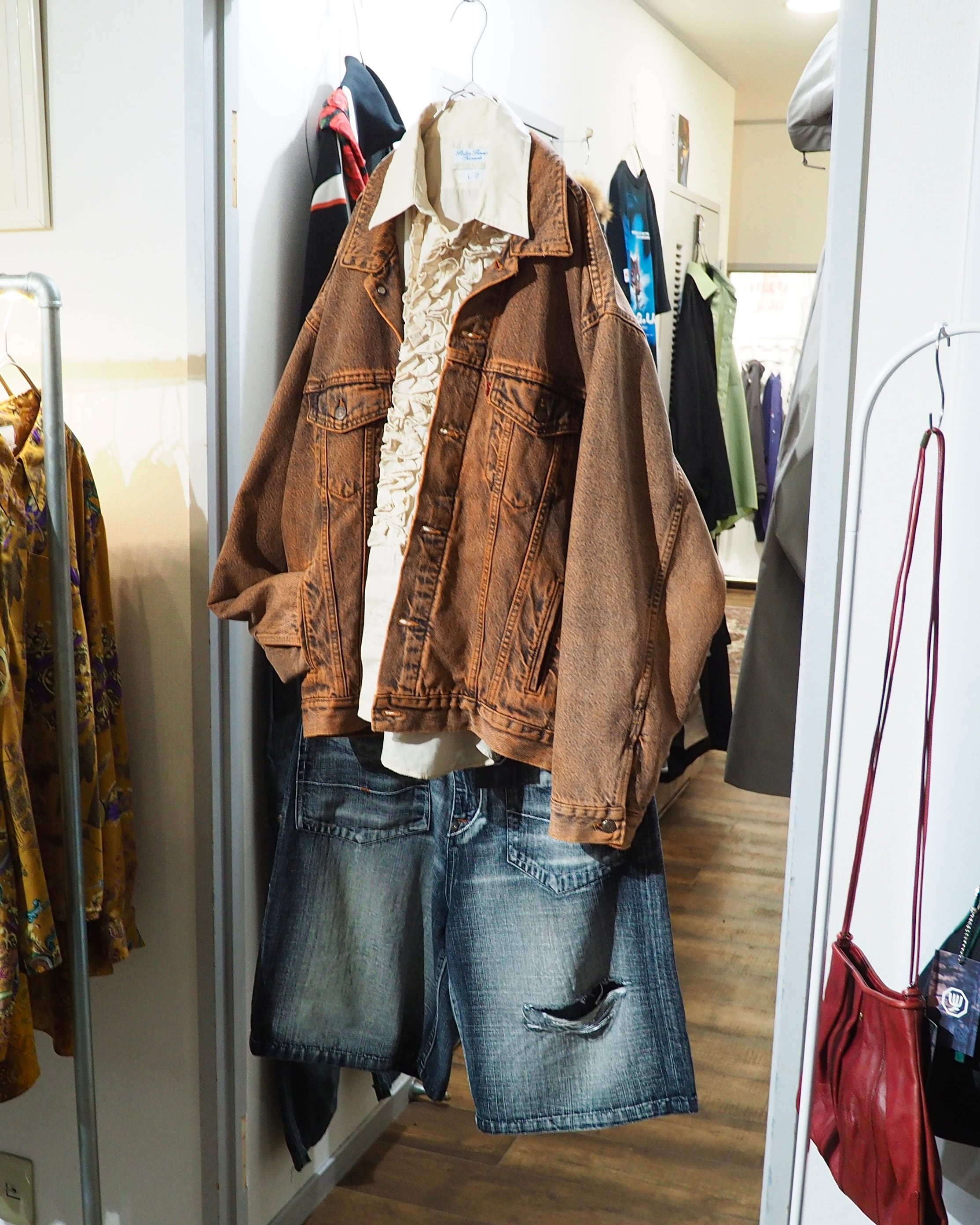 1990s " Made in USA - LEVI’S " Dark Orange Over Dyed vintage Denim jacket