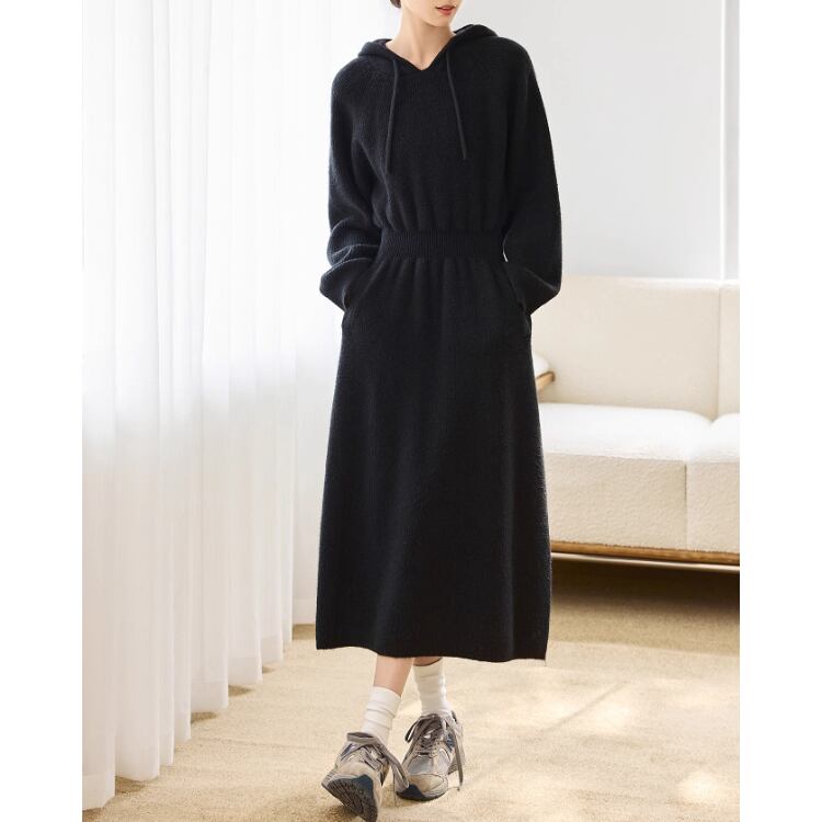 ミモレ丈 フード付き スウェットワンピース YH9796