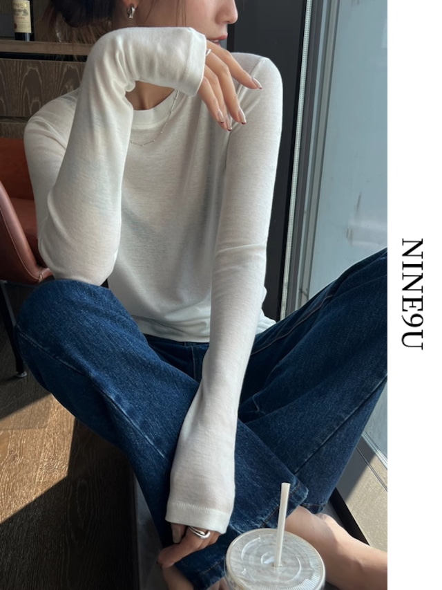 sheer tight crew-neck cutsew 2color【NINE7795】