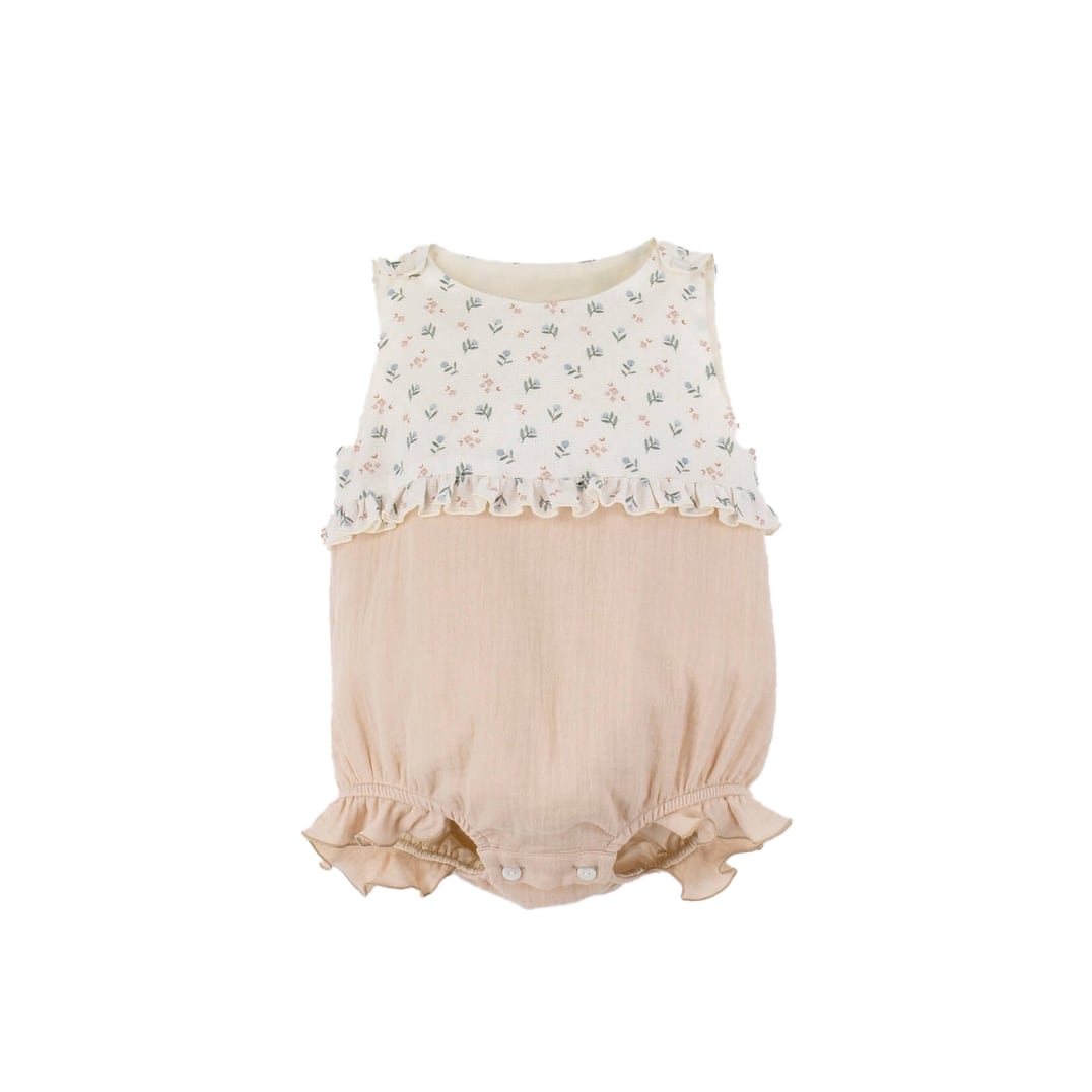 Popelin(ポペリン) / Floral contrasting baby romper suit / 9-12M・12-18M