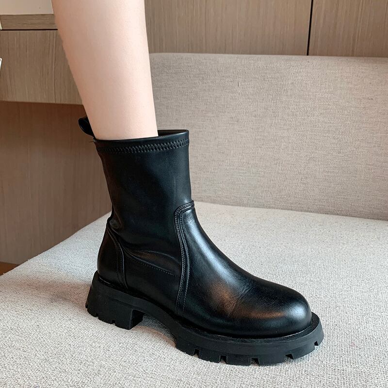 ブーツスプリングオータムレーススタイルブラックショートシングル 靴 シューズ 春物 秋物 ラウンドトー レースアップ 部族の婦人靴99436717258