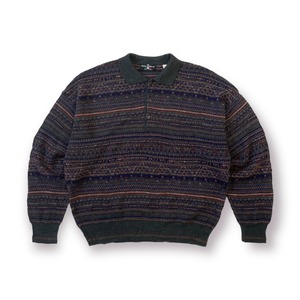 USED The Italian sweater co. border polo sweater - charcoal,brown