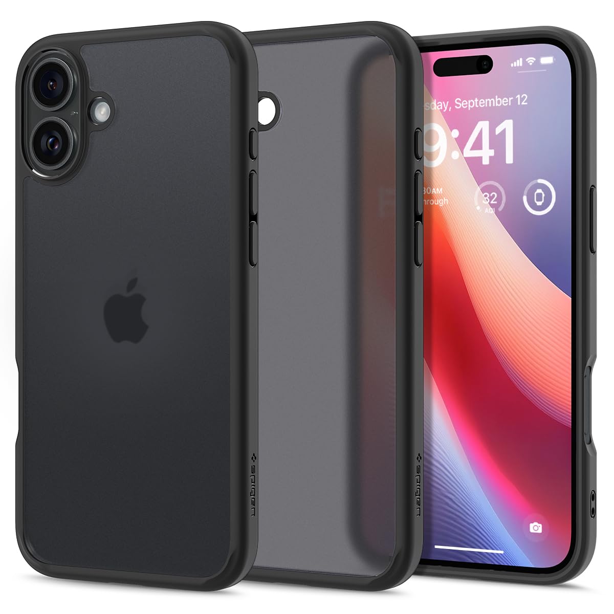 Spigen 【創業18年の技術力】iPhone 16 ケース クリア 耐衝撃 ストラップホール 黄変防止 バンパー 米軍MIL規格 ウルトラ・ハイブリッド ACS08200 (フロスト・ブラック)