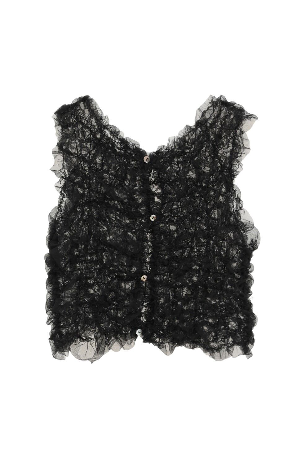 CLANE(クラネ) TULLE VEST LAYERED TOPS BLACK | サウスオレンジ