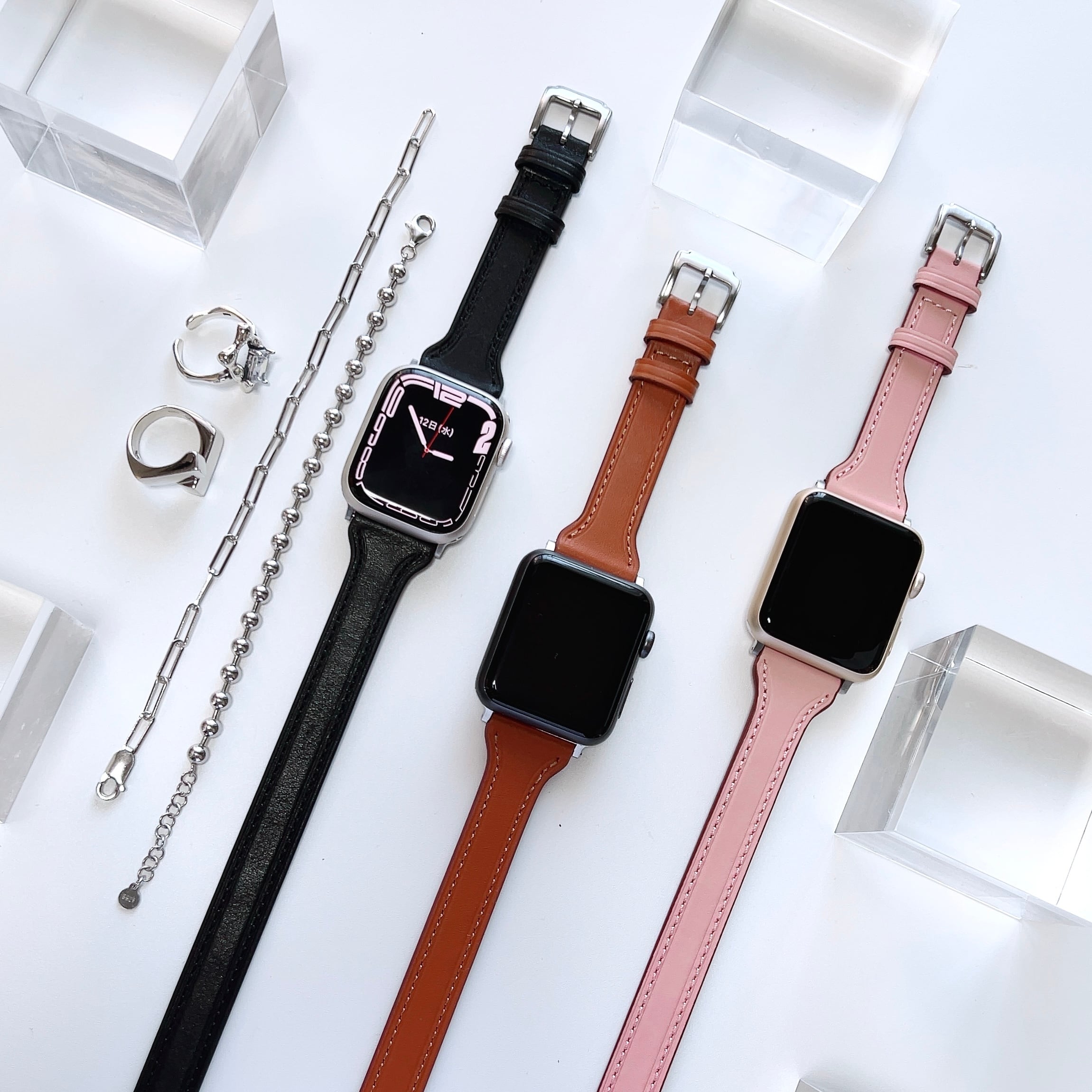 アップルウォッチ 革ベルト 42 44サイズ ピンク Apple Watch