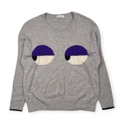 ミンク100% MA CHERIE マシェリ 目 アイ デザイン ニット セーター /グレー レディース