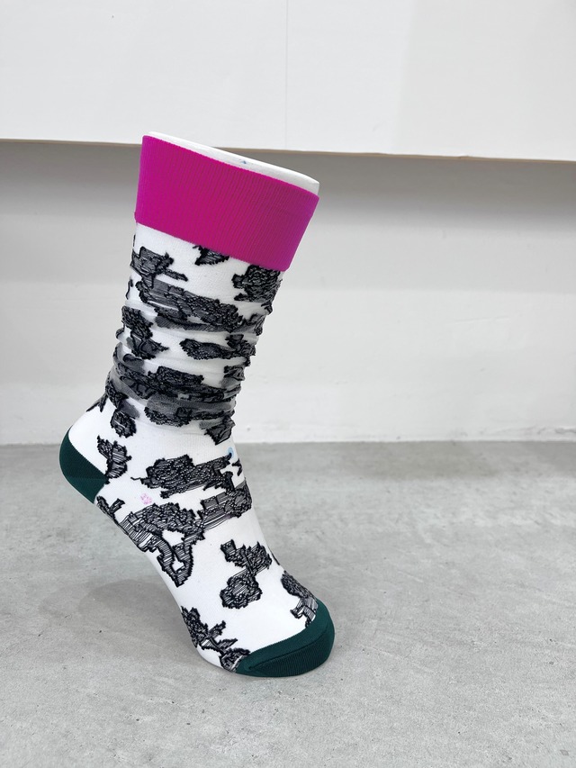 FAKUI / 【22−24cm】long flower see-through socks FK-237