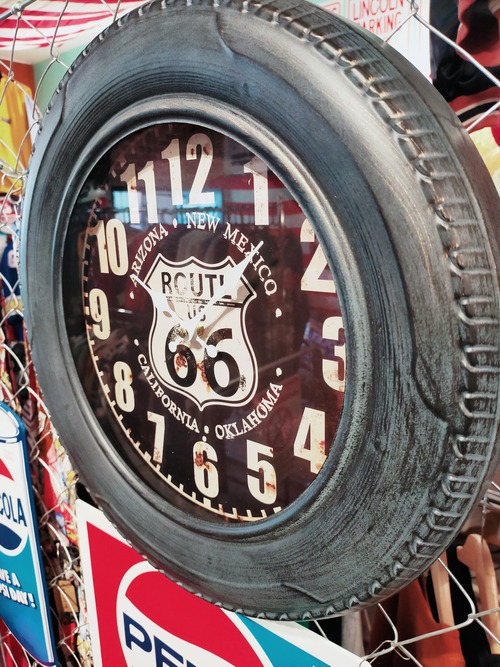 アメリカンガレージ　タイヤクロック◆ROUTE66/ルート66◆掛け時計　ブリキ看板　ディスプレイ