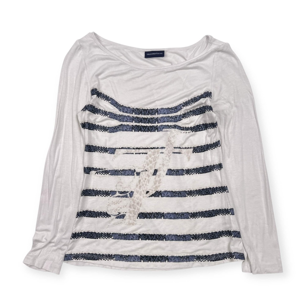 イタリア製 TRUSSARDI JEANS トラサルディ ボートネック デザイン 長袖 Tシャツ カットソー M/ホワイト レディース