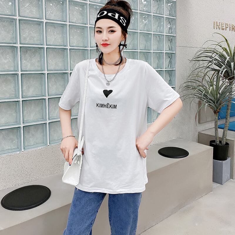 スプリングルーズカラーシャツ ラウンドネックプリントTシャツ 大きめサイズ 春物 Oネック ピュア ミックスインファッション42294305348