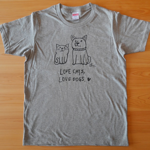 Tシャツ「Love cats Love dogs1 」ヘザーグレー