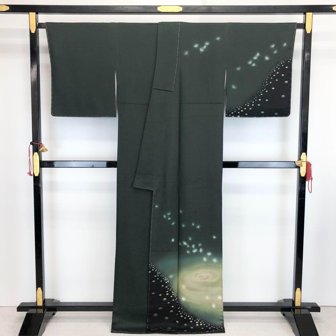 付下げ 美しい渦模様 水玉 縮緬 錆鉄色 ガード加工 トールサイズ K-3386