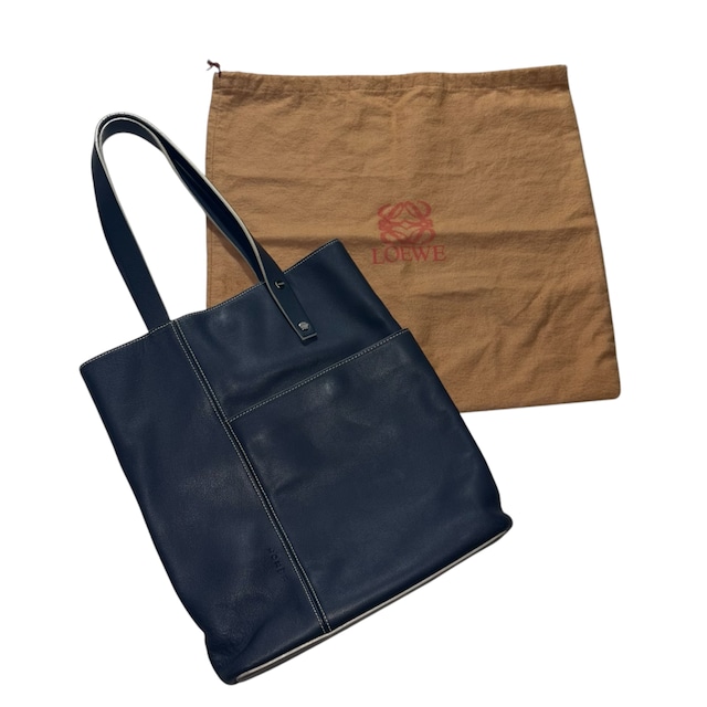 LOEWE navy leather tote bag