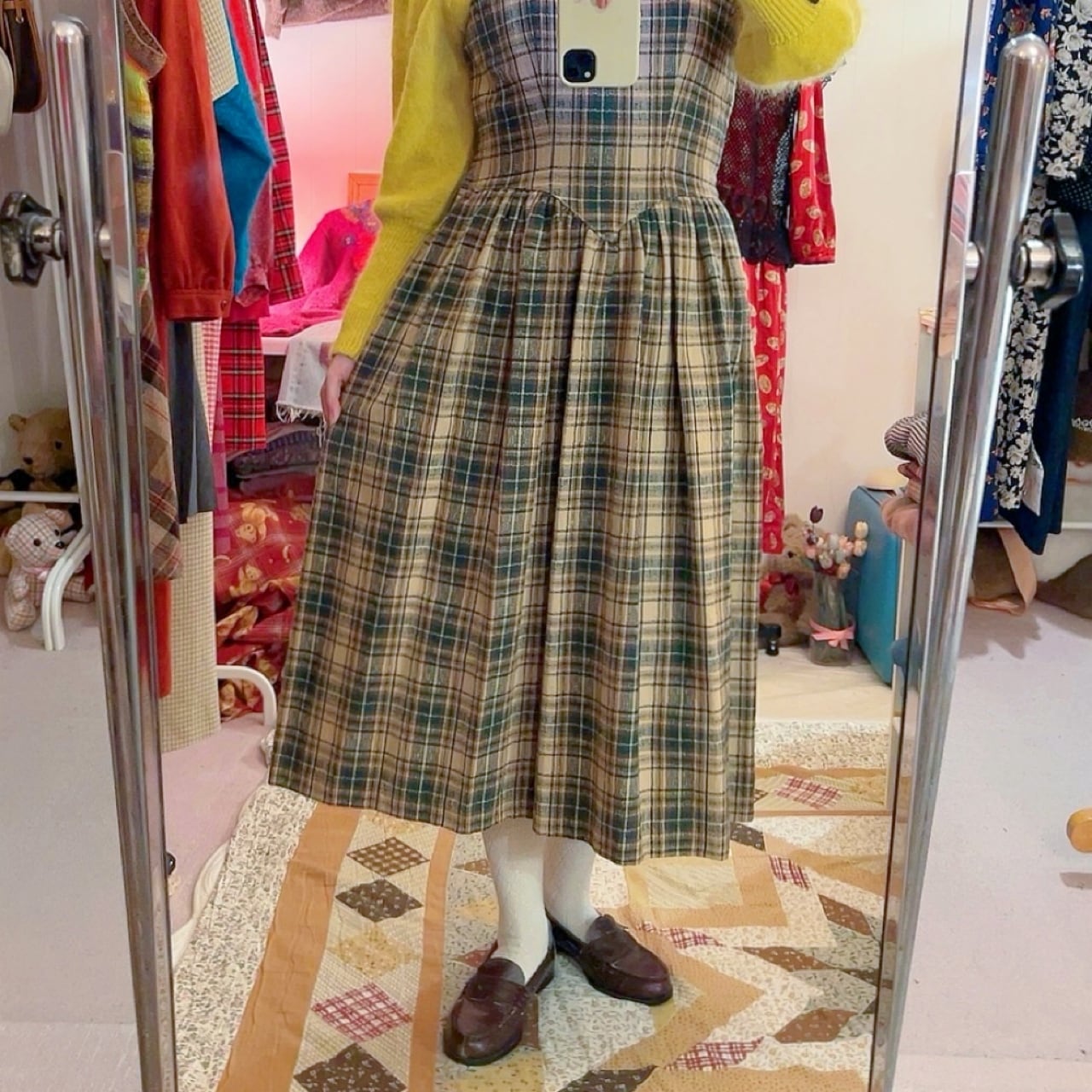 green check jumper skirt
