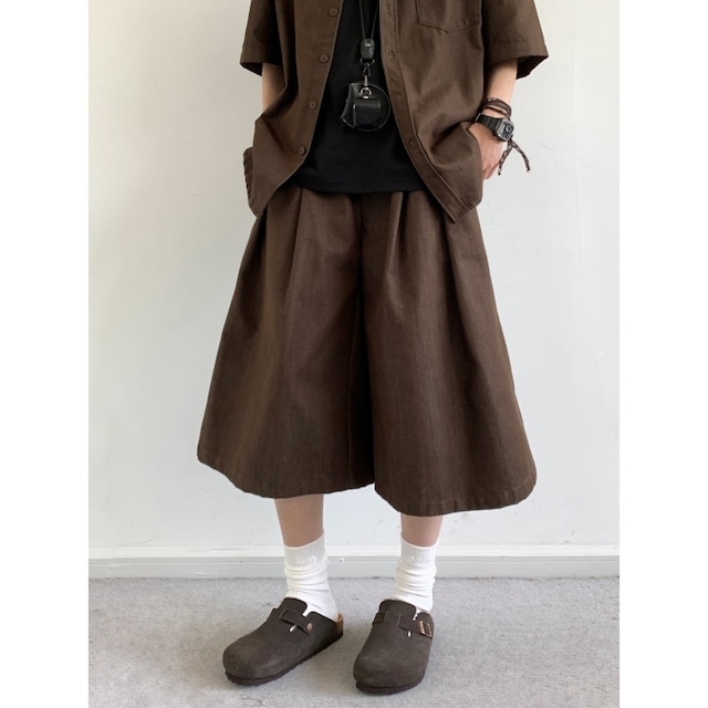 jiwuusリネン混7分丈クロップドワイドパンツ