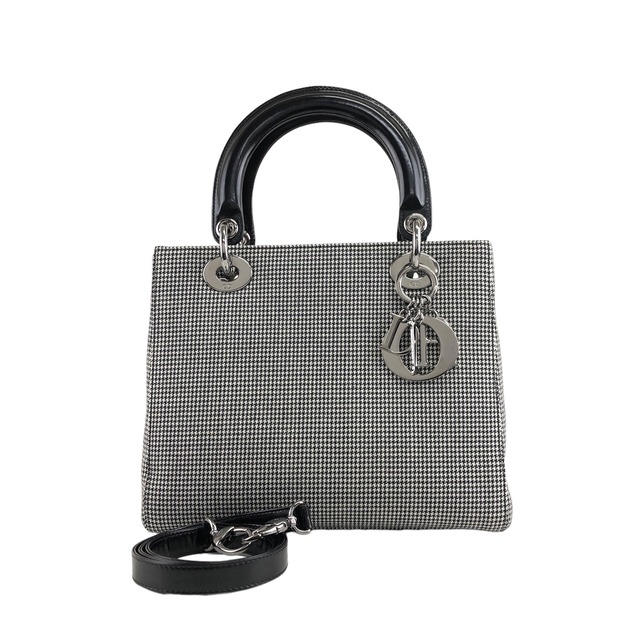 Christian Dior クリスチャン ディオール レディディオール カナージュ ハウンドトゥース ショルダーバッグ ブラック ホワイト レザー ファブリック 2way vintage ヴィンテージ オールド zae85d