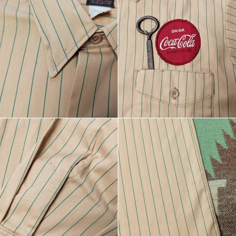 70s Lee Coca-Cola Stripe HBT Work Shirt (M) DEAD-STOCK | Wonder