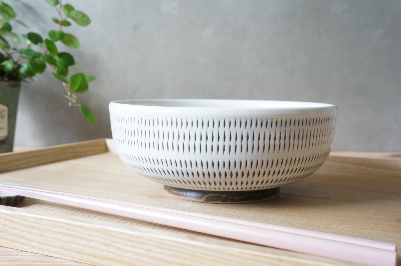 小石原焼　蔵人窯　中鉢　とびかんな　縁白　④　[29-463]