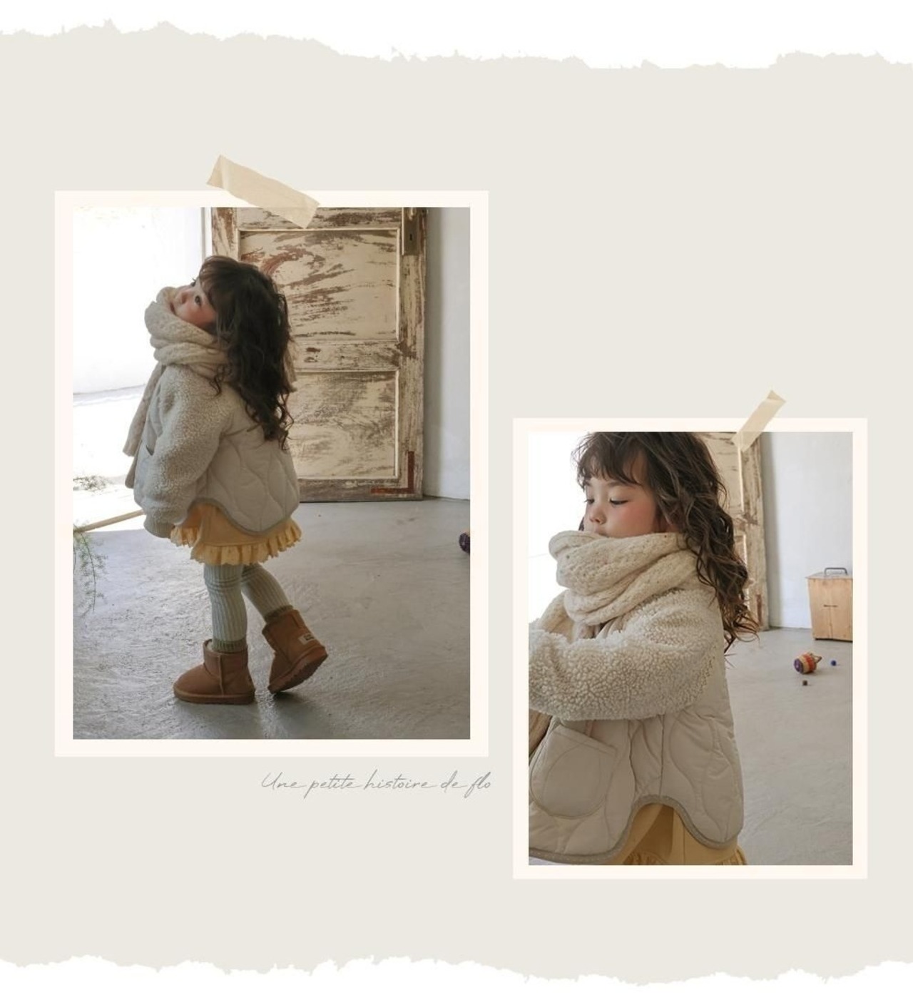 韓国子供服 / 26winter / puella FLO / ノエルキルティングジャンパー(ベージュ) / キッズ / 冬服 *90~140*