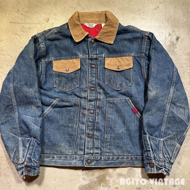 70's~ BIG SMITH ビッグスミス キルティングライナーデニムジャケット Lot8146 ハチノス レインボーステッチ size44 USA製 希少 ヴィンテージ BA-2944 RM3365H