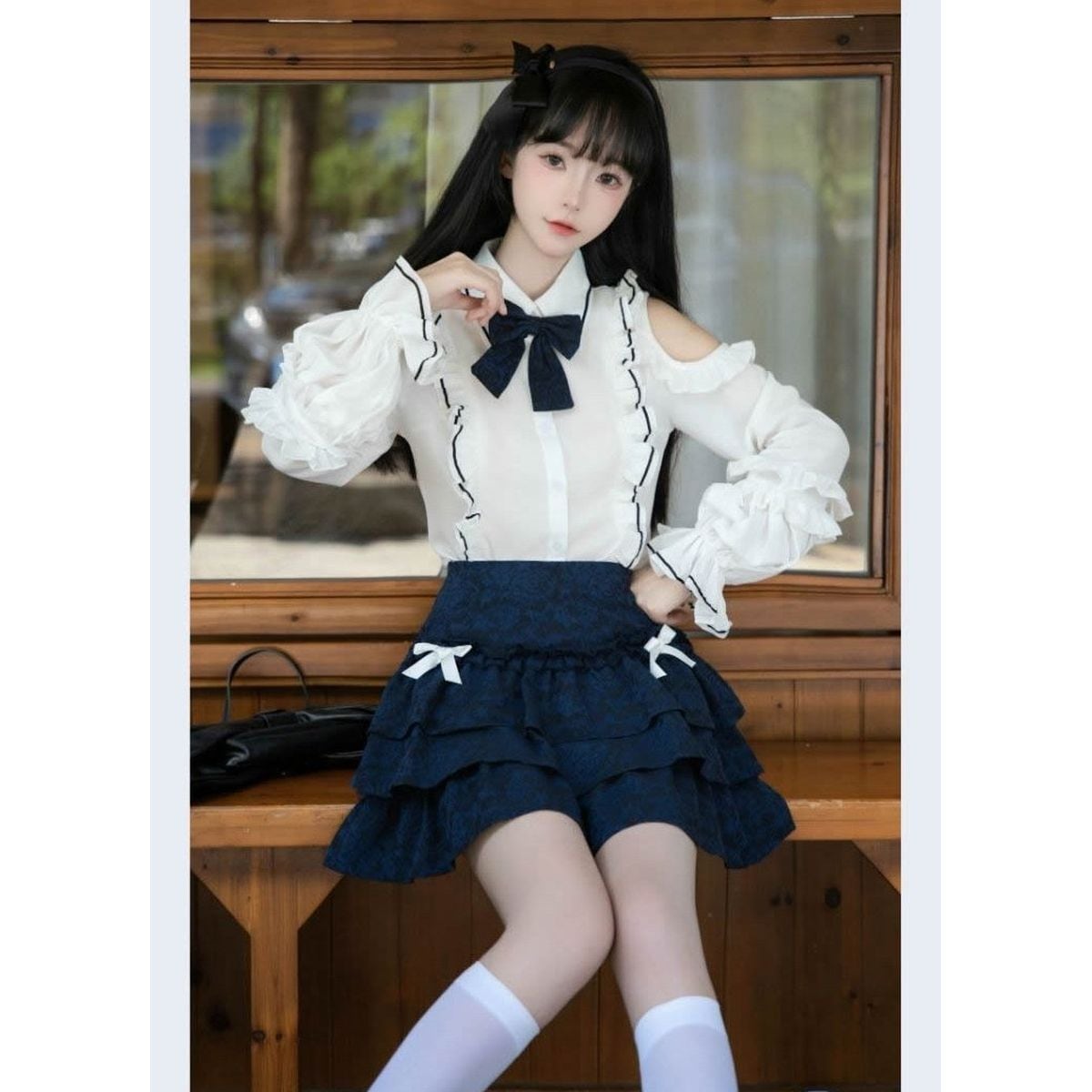 お嬢様風オープンショルダーフリルセットアップ：トップス | Maiden's Rêve