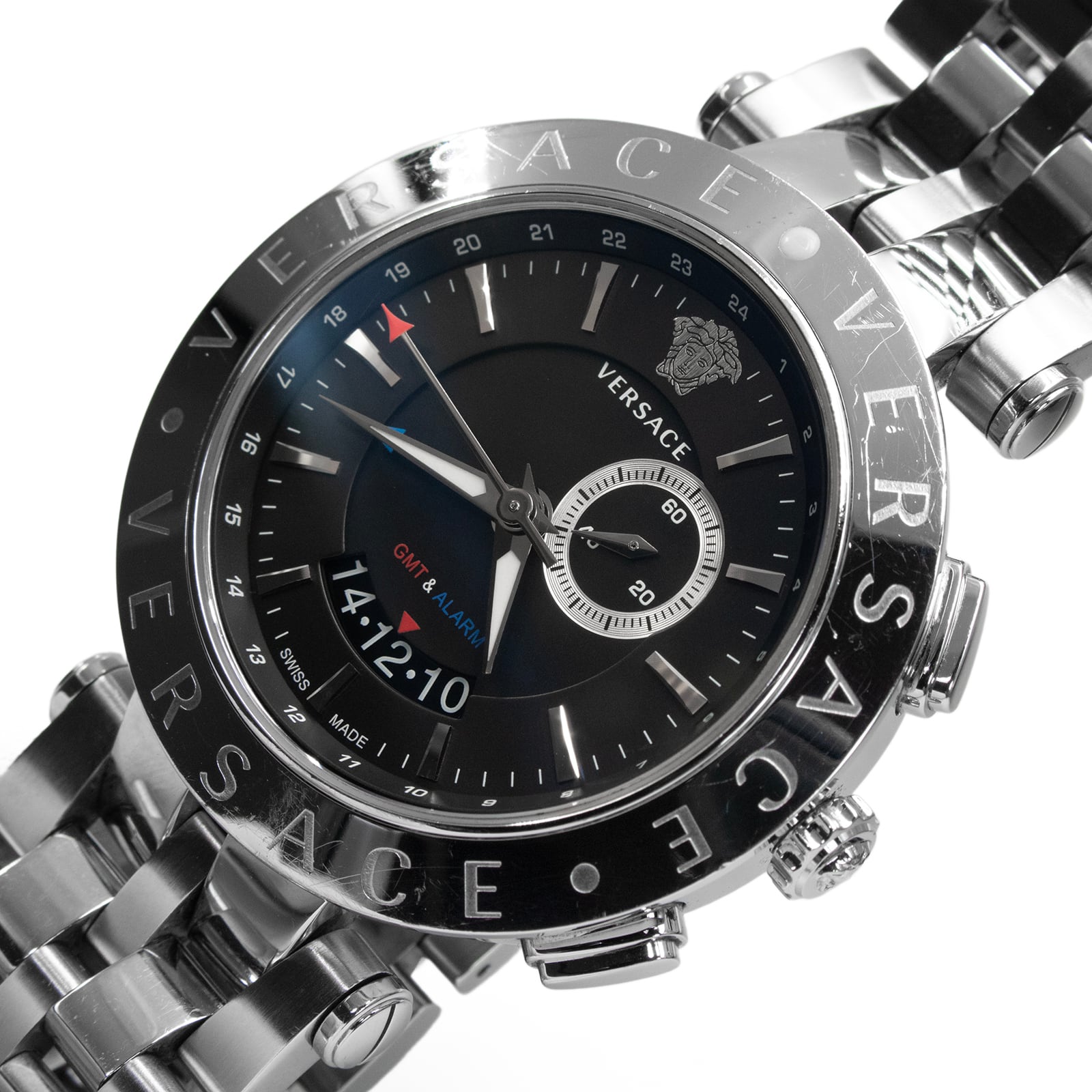 送料無料 ヴェルサーチェ 腕時計 クォーツ メンズ Vレース GMTアラーム