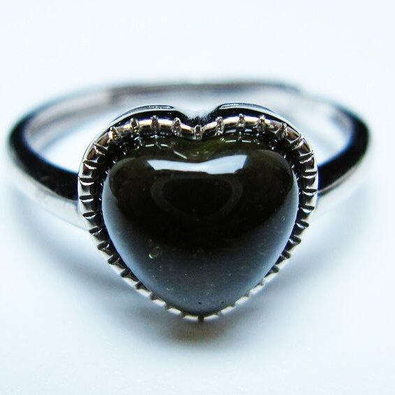 モルダバイト リング モルダウ石 指輪 ハート フリーサイズ 13号 一点物 メール便可 [M便 1/20] 199-712