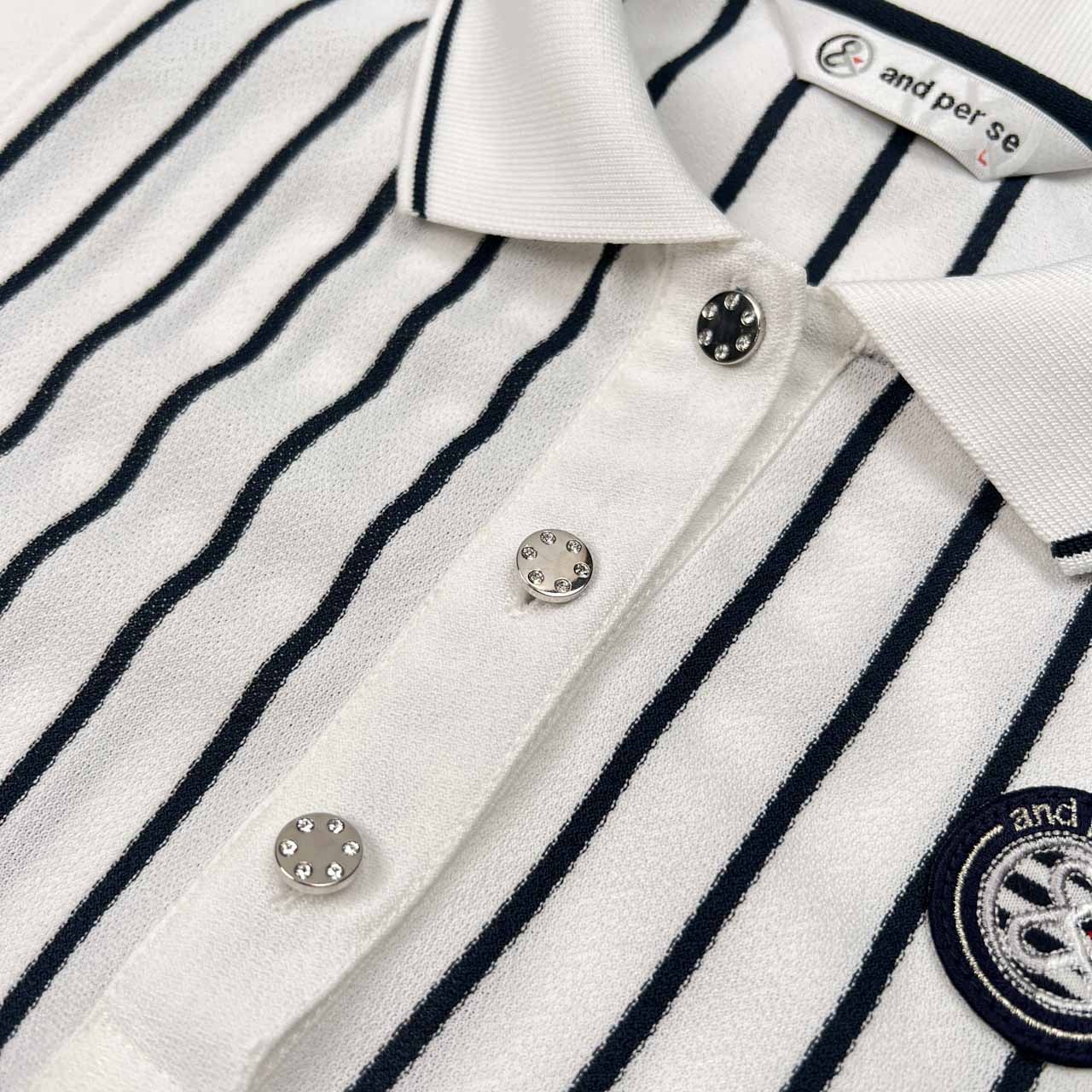 and per se アンパスィ ストライプ 半袖 ワンピース サイズ L /ホワイト×ネイビー/ゴルフ/レディース