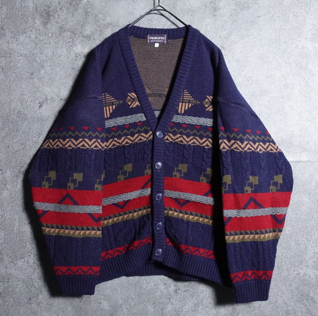 Multicolor Geometric Design Acrylic Cardigan